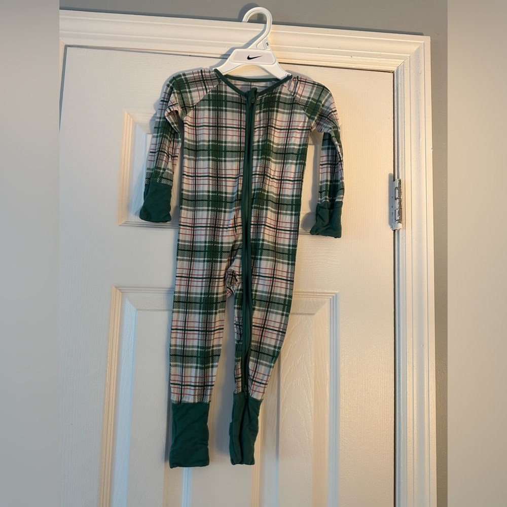 Little Sleepies Green Plaid Kids One-Piece Footed Pajamas
